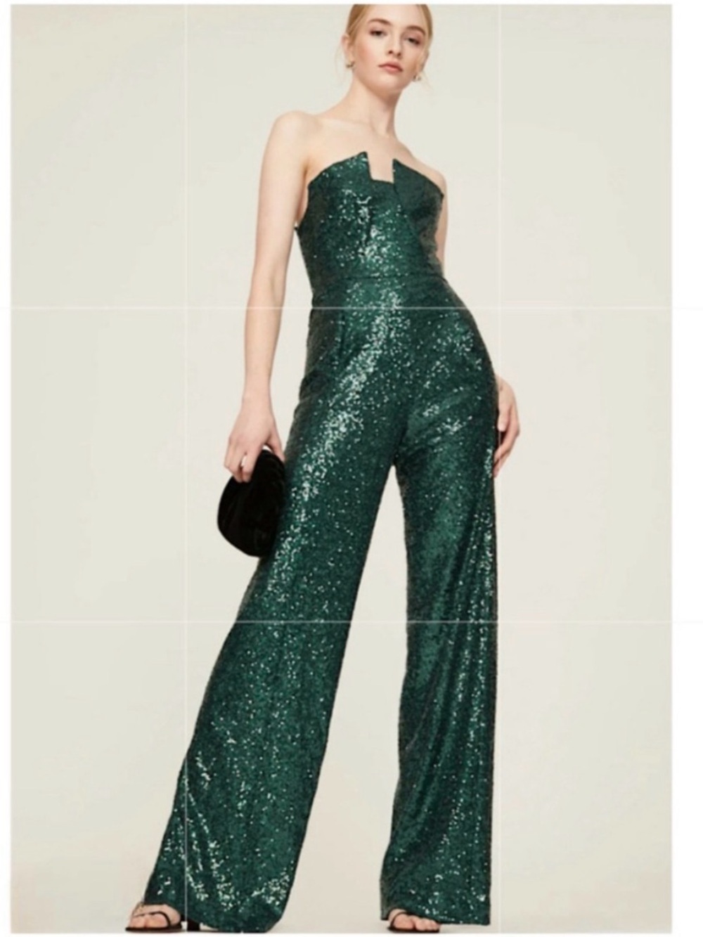Black Halo Lena Rare Green Sequin Jumpsuit